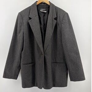 Requirements Womens Blazer Gray Wool Blend Size 16 Button Front Jacket